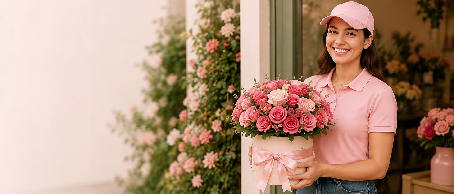 Florista preparando un pedido de flores