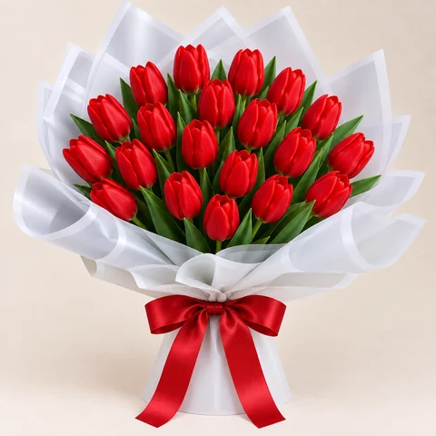 Ramo de 20 tulipanes rojos