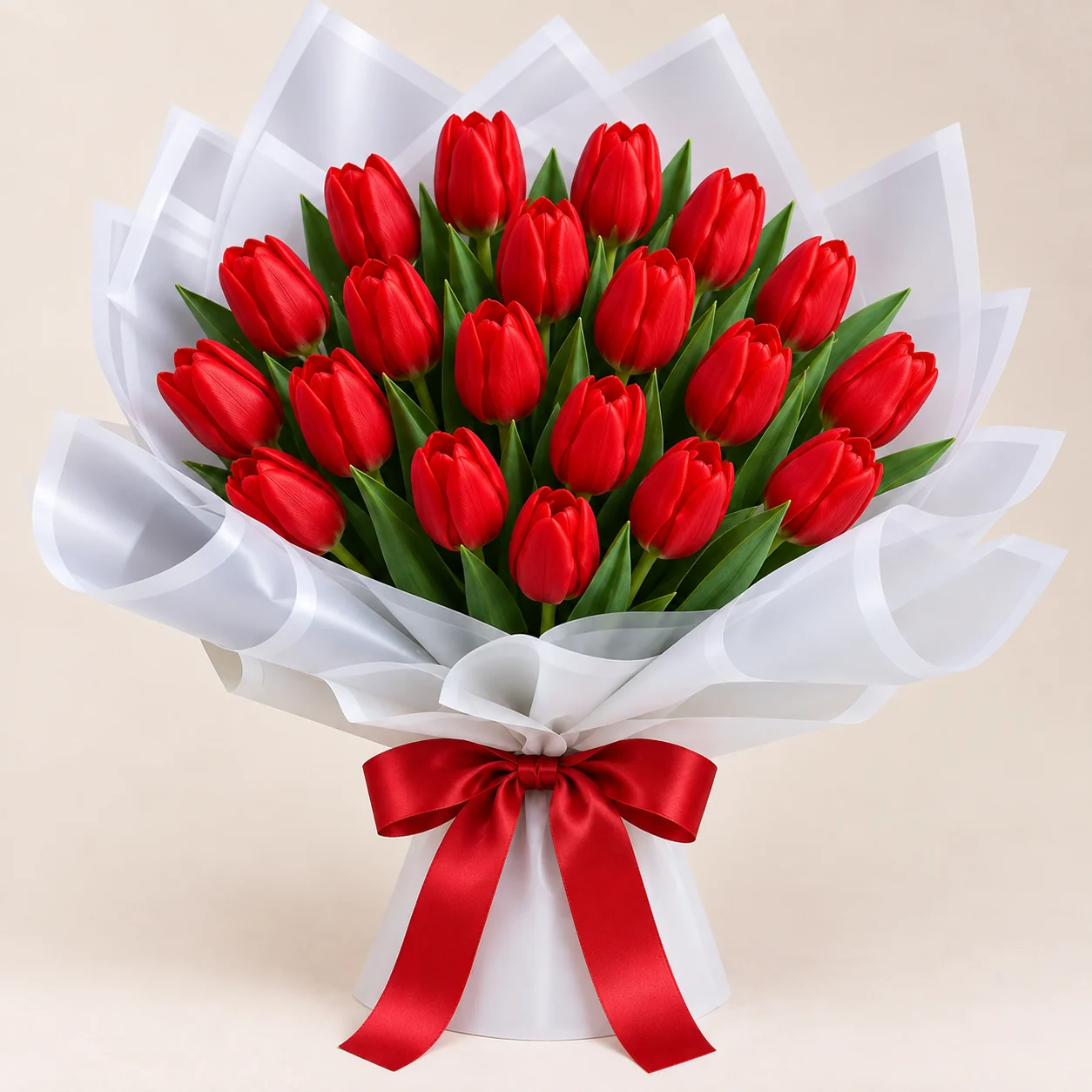 Ramo de 20 tulipanes rojos