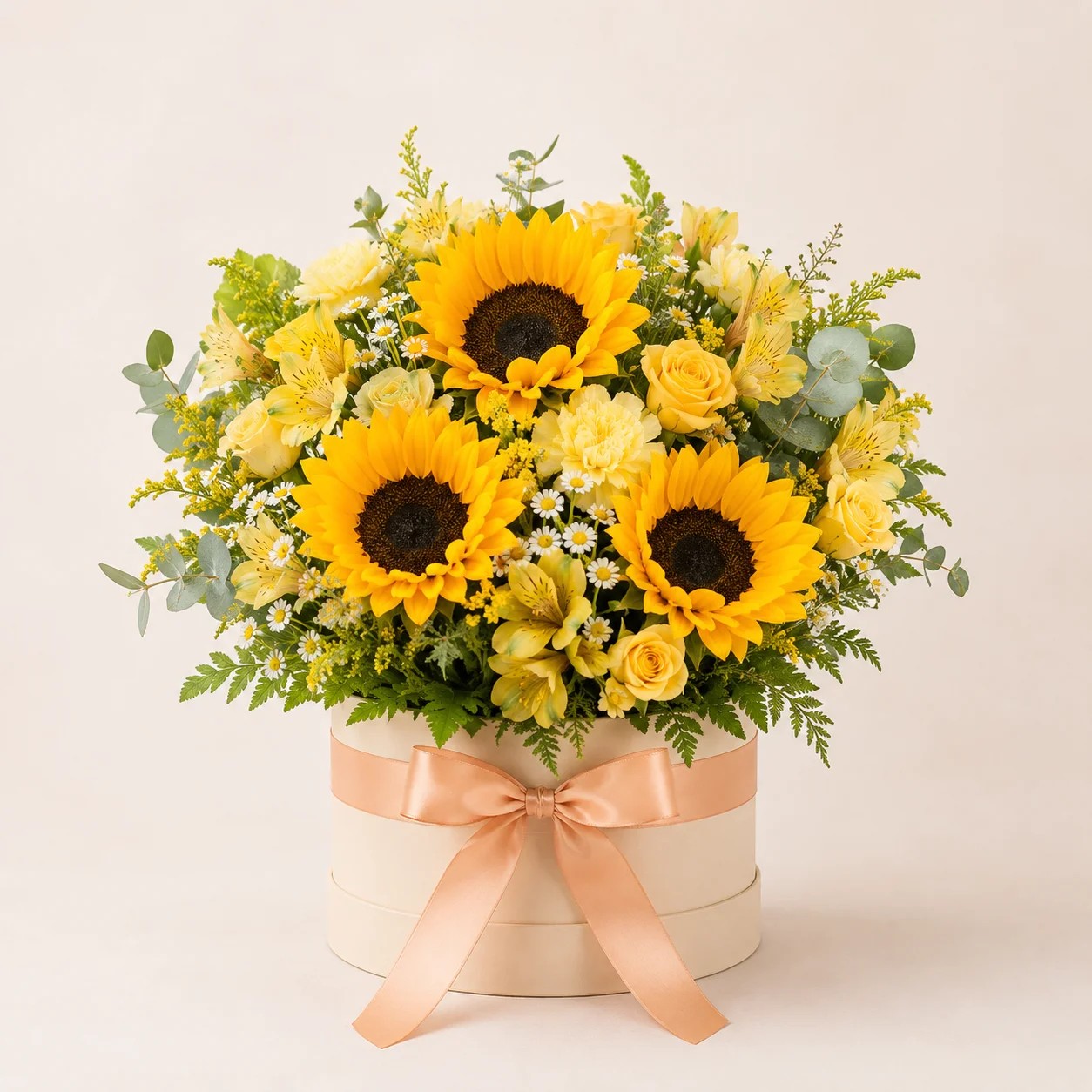 Caja de girasoles dorados