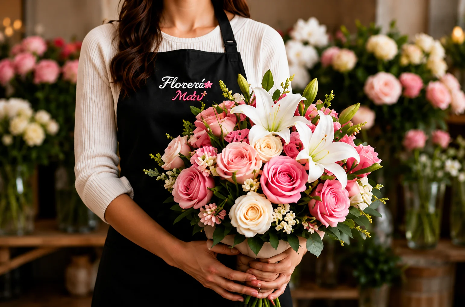 Florista preparando un arreglo floral